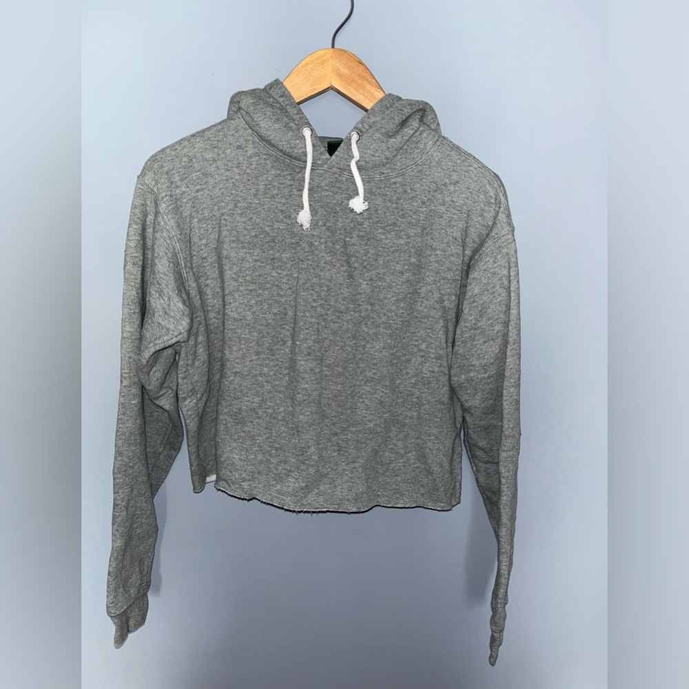 Wild Fable Womens XS Heather Gray Cropped Hoodie Raw Hem Fleece‎ Sweatshirt